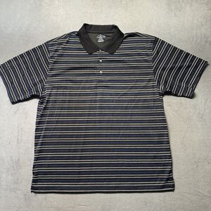 Champions Tour Mens XXL Golf Polo Black Blue Striped Performance Outdoor EUC